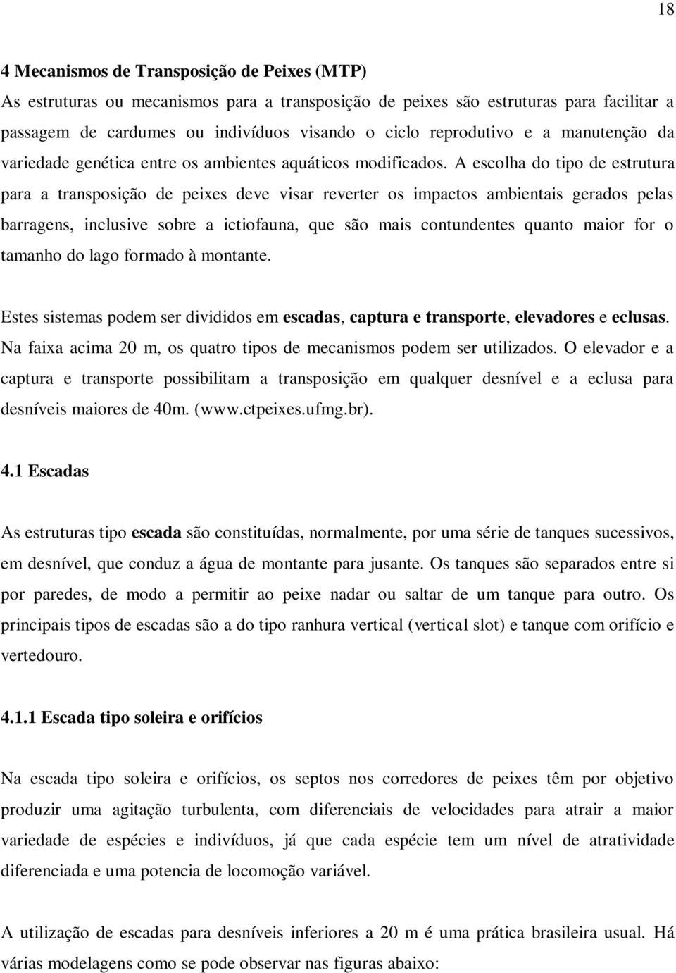 A escolha do tipo de estrutura para a transposição de peixes deve visar reverter os impactos ambientais gerados pelas barragens, inclusive sobre a ictiofauna, que são mais contundentes quanto maior