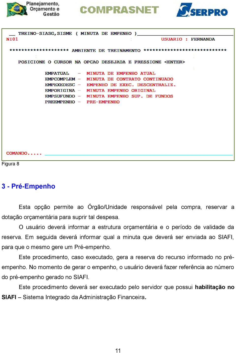 Em seguida deverá informar qual a minuta que deverá ser enviada ao SIAFI, para que o mesmo gere um Pré-empenho.