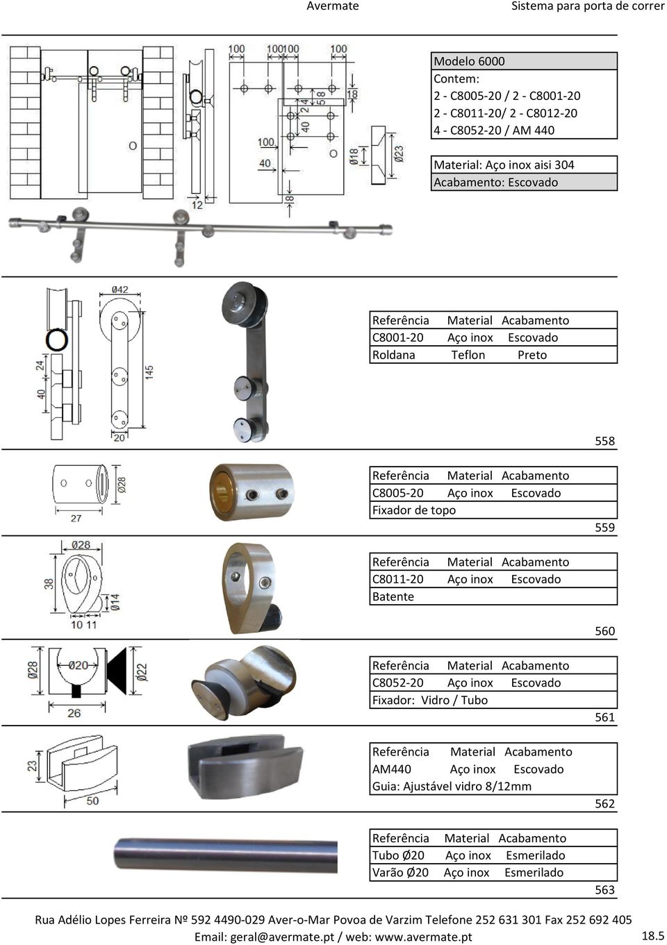 Aço inox Escovado Fixador: Vidro / Tubo AM440 Aço inox Escovado Guia: Ajustável vidro 8/12mm Tubo Ø20