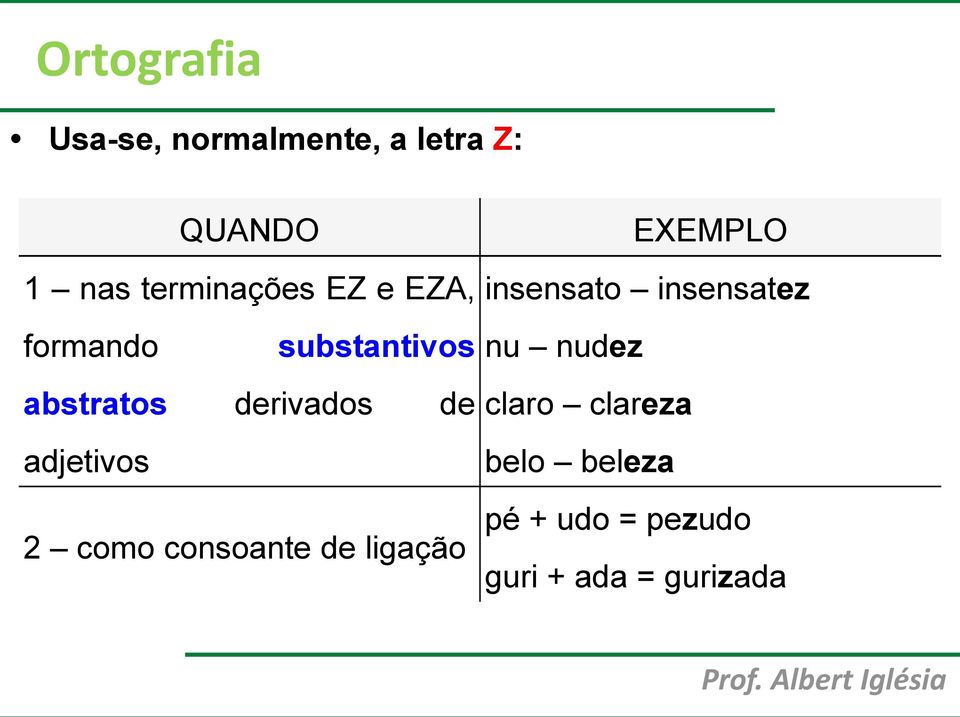 como consoante de ligação EXEMPLO insensato insensatez nu nudez