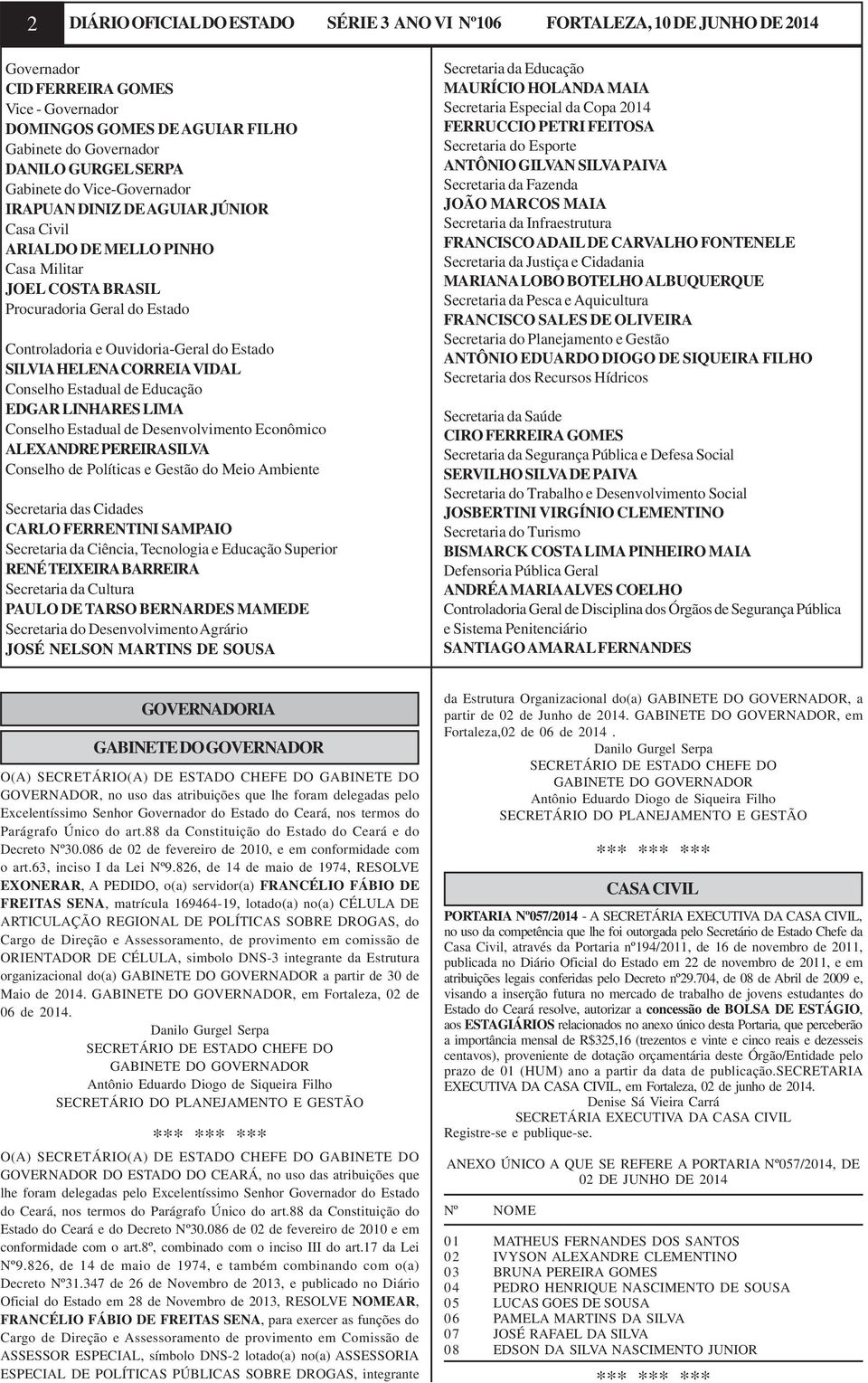 Estado SILVIA HELENA CORREIA VIDAL Conselho Estadual de Educação EDGAR LINHARES LIMA Conselho Estadual de Desenvolvimento Econômico ALEXANDRE PEREIRA SILVA Conselho de Políticas e Gestão do Meio