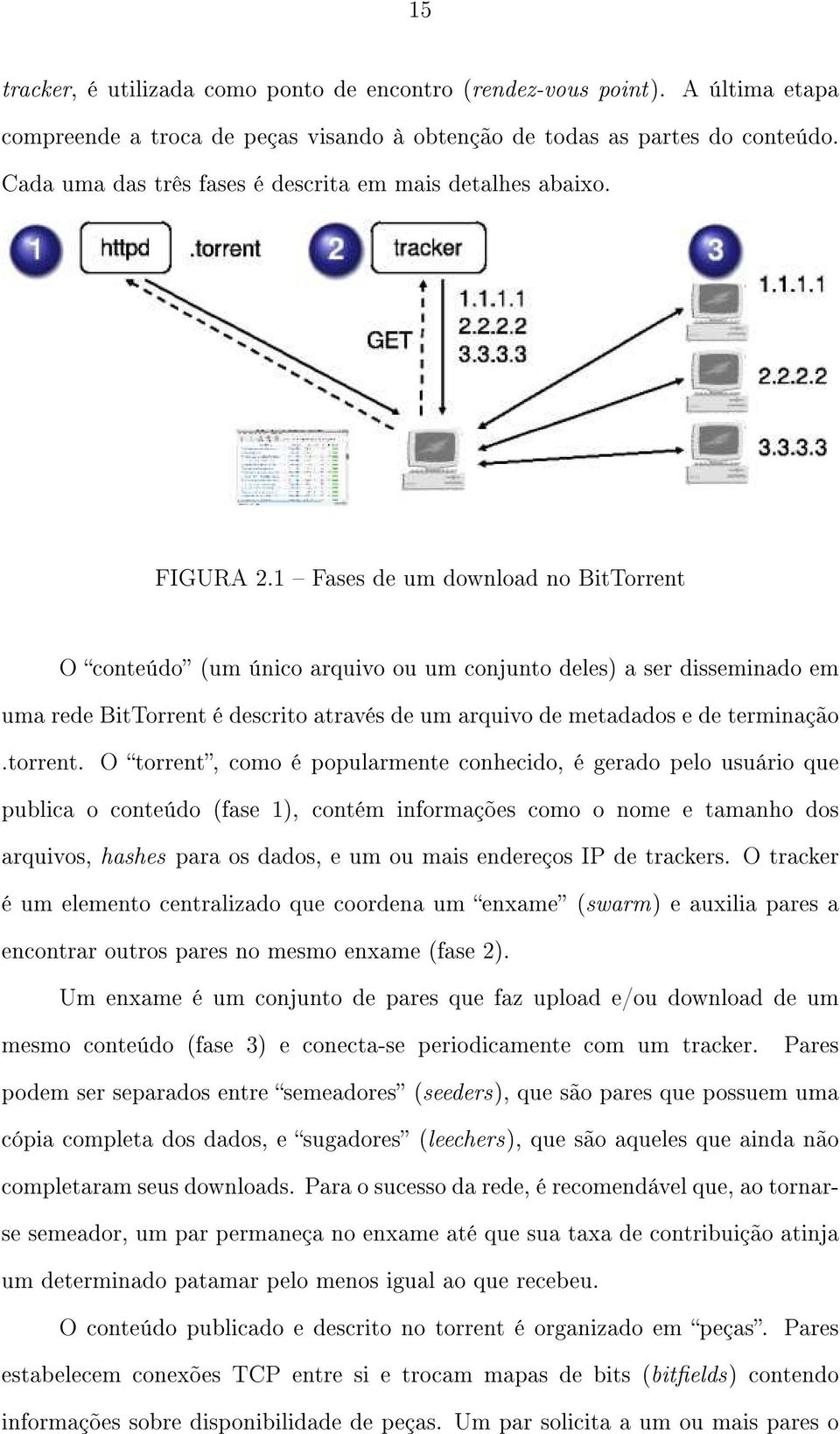 1 Fases de um download no BitTorrent O conteúdo (um único arquivo ou um conjunto deles) a ser disseminado em uma rede BitTorrent é descrito através de um arquivo de metadados e de terminação.torrent.