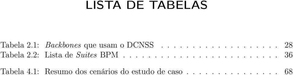 2: Lista de Suites BPM......................... 36 Tabela 4.