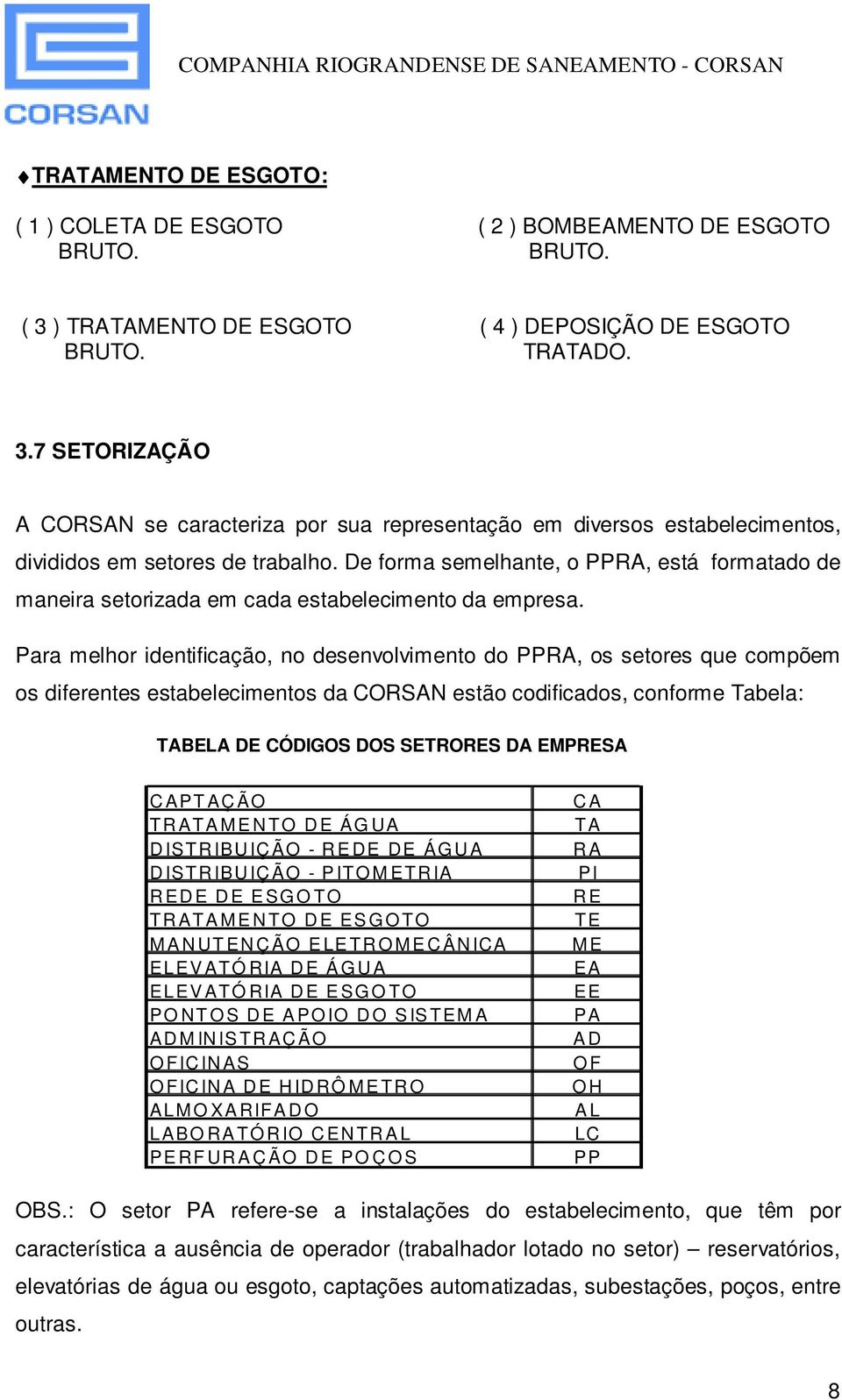 De forma semelhante, o PPRA, está formatado de maneira setorizada em cada estabelecimento da empresa.