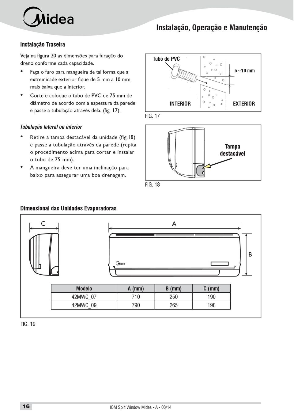 Corte e coloque o tubo de PVC de 75 mm de diâmetro de acordo com a espessura da parede e passe a tubulação através dela. (fig. 17).