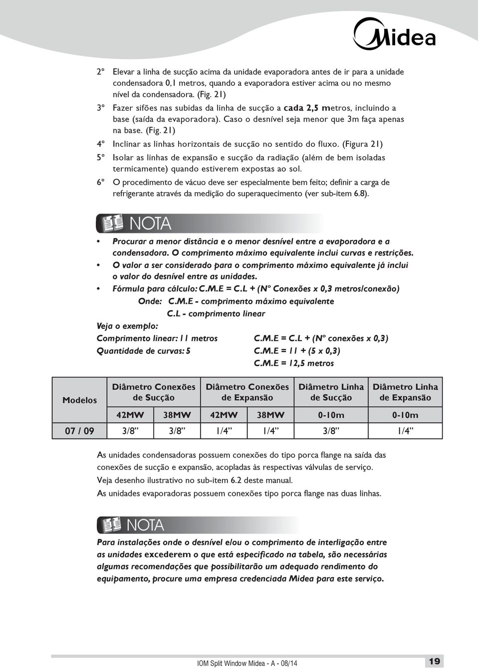 21) 4º Inclinar as linhas horizontais de sucção no sentido do fluxo.