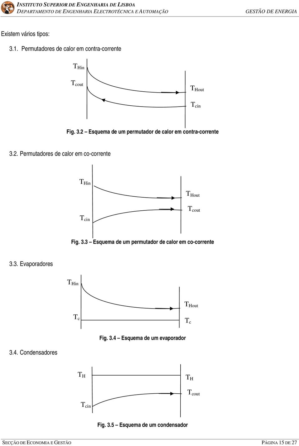 . Esquema de um permutador de calor em contra-corrente.. ermutadores de calor em co-corrente in out cin cout Fig.