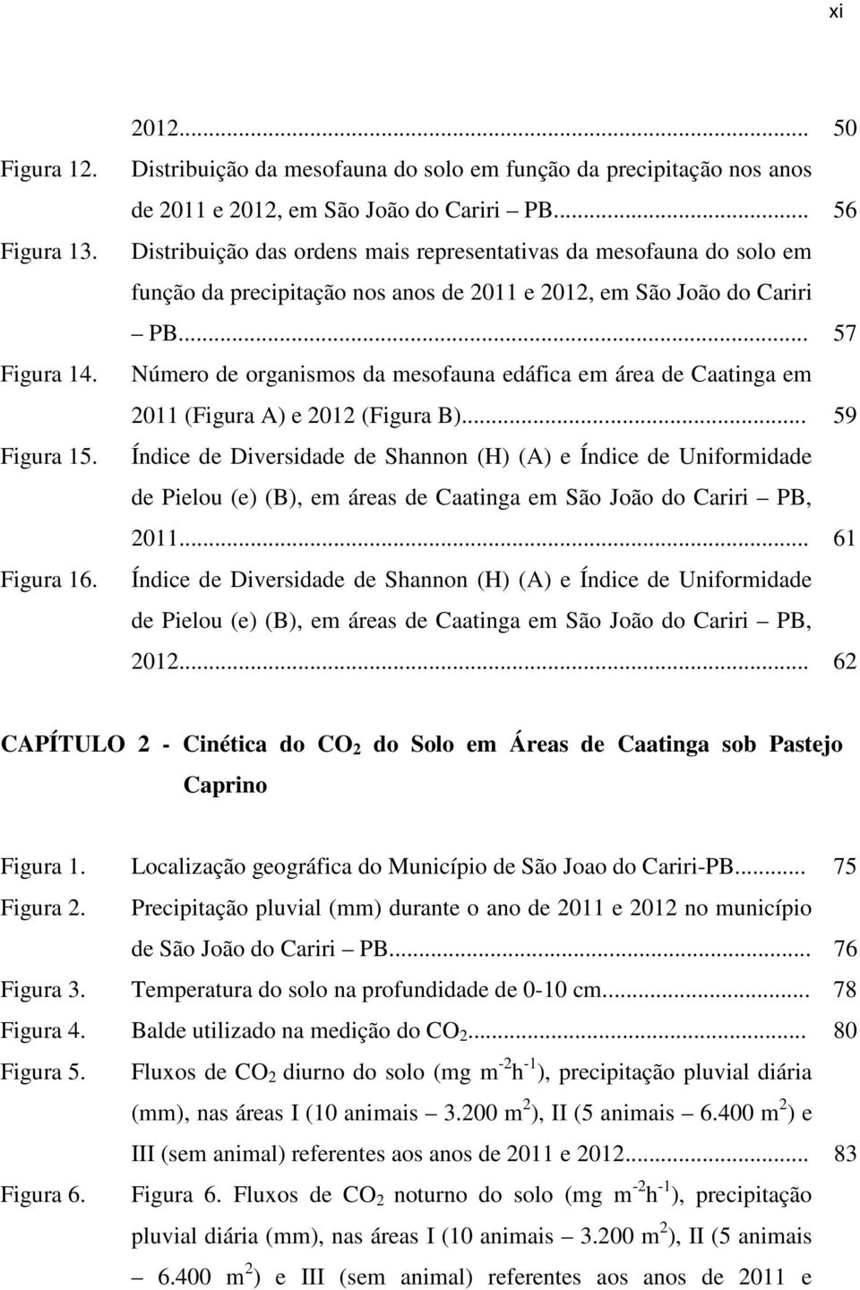 .. 57 Número de organismos da mesofauna edáfica em área de Caatinga em 2011 (Figura A) e 2012 (Figura B).