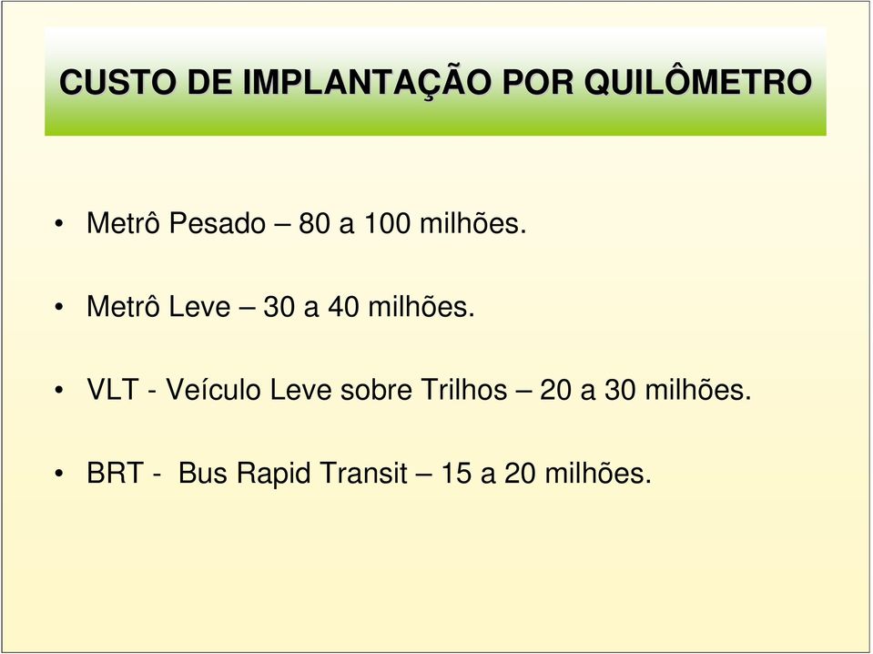 Metrô Leve 30 a 40 milhões.