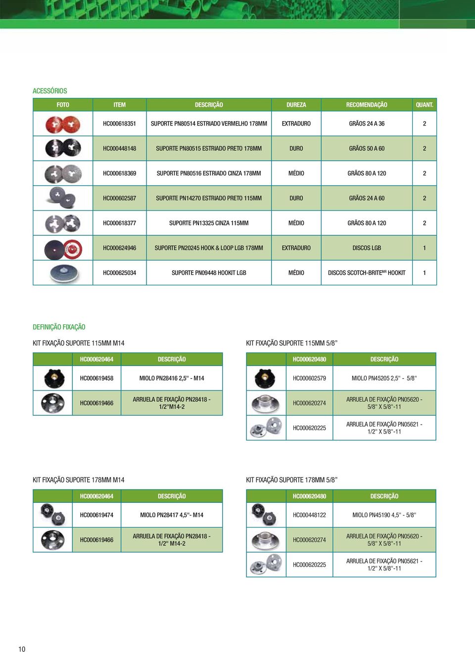 MÉDIO GRÃOS 80 A 120 2 HC000602587 SUPORTE PN14270 ESTRIADO PRETO 115MM DURO GRÃOS 24 A 60 2 HC000618377 SUPORTE PN13325 CINZA 115MM MÉDIO GRÃOS 80 A 120 2 HC000624946 SUPORTE PN20245 HOOK & LOOP LGB