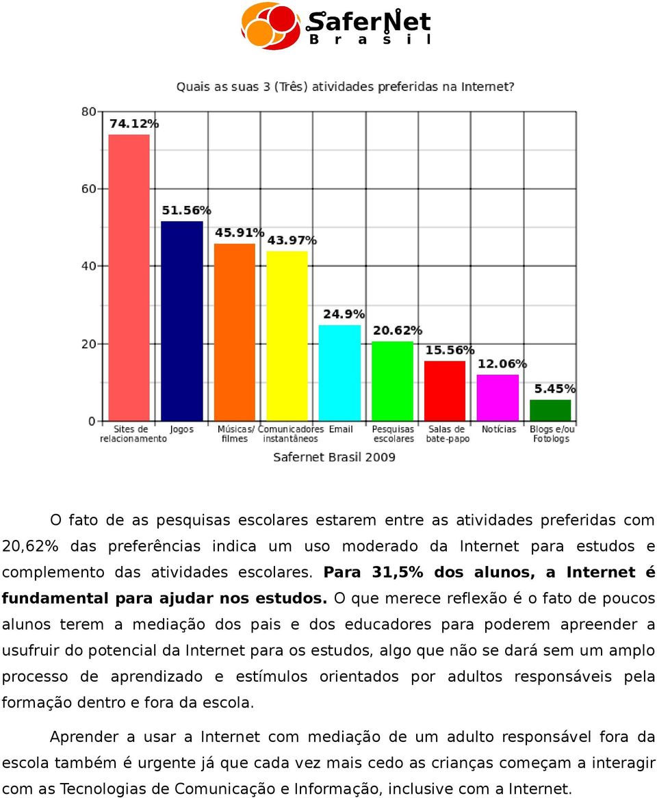 O que merece reflexão é o fato de poucos alunos terem a mediação dos pais e dos educadores para poderem apreender a usufruir do potencial da Internet para os estudos, algo que não se dará sem um