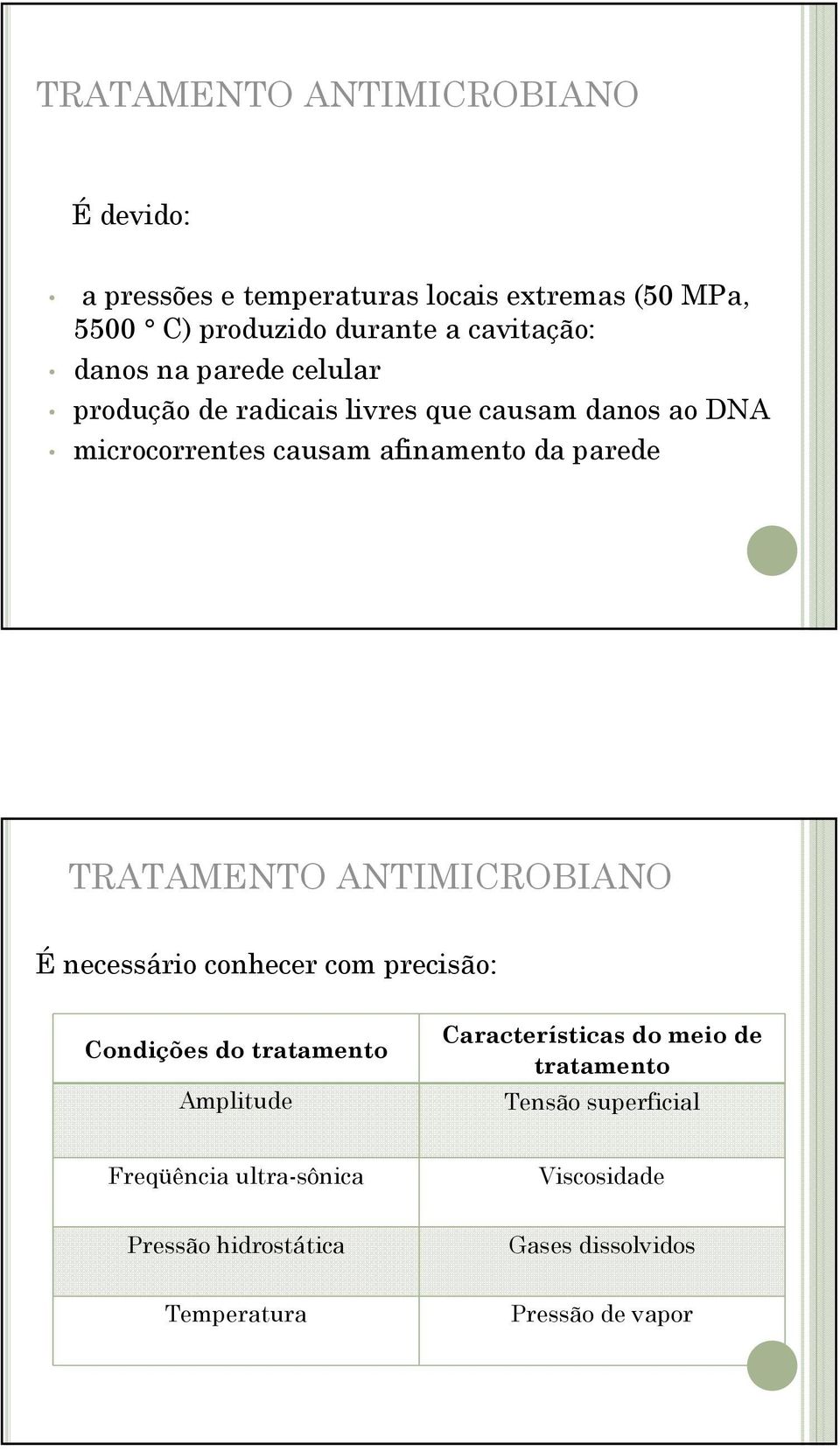 TRATAMENTO ANTIMICROBIANO É necessário conhecer com precisão: Condições do tratamento Amplitude Características do meio de