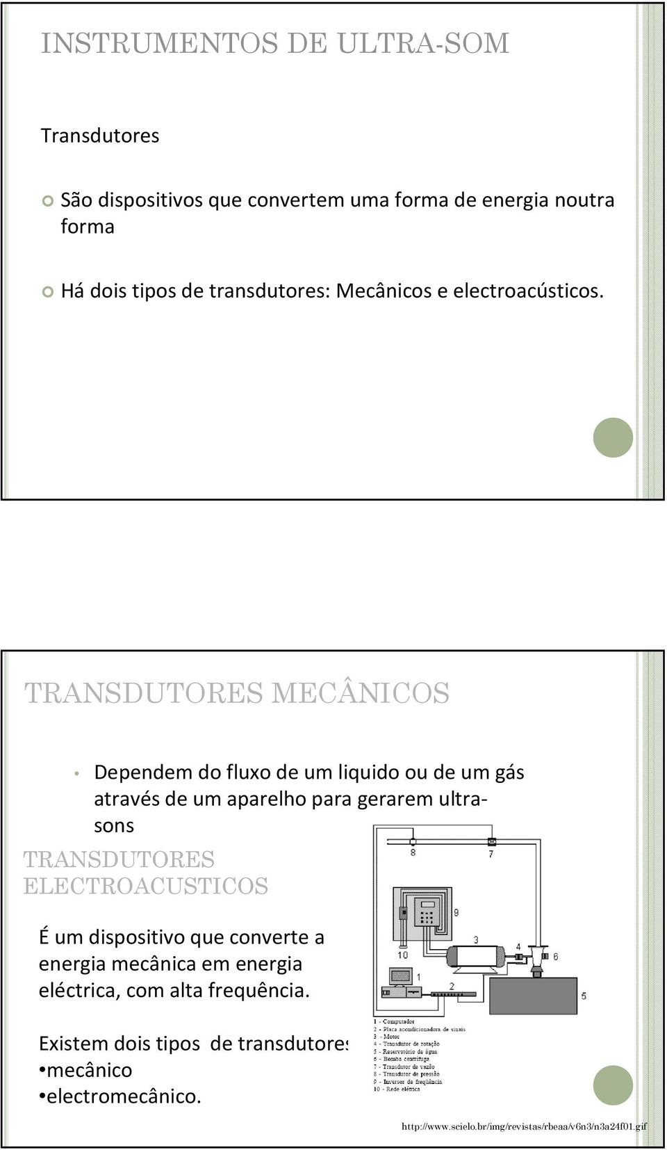 TRANSDUTORES MECÂNICOS Dependem do fluxo de um liquido ou de um gás através de um aparelho para gerarem ultrasons TRANSDUTORES