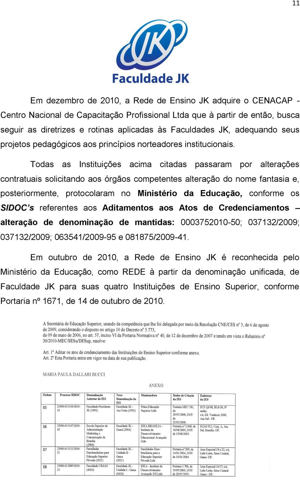 Todas as Instituições acima citadas passaram por alterações contratuais solicitando aos órgãos competentes alteração do nome fantasia e, posteriormente, protocolaram no Ministério da Educação,