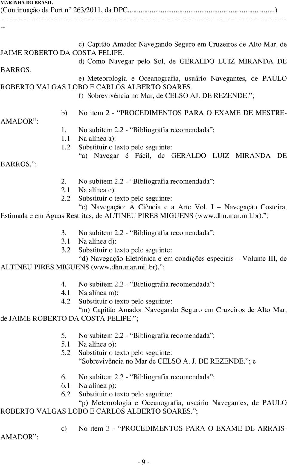 ; b) No item 2 - PROCEDIMENTOS PARA O EXAME DE MESTRE- 1. No subitem 2.2 - Bibliografia recomendada : 1.1 Na alínea a): 1.