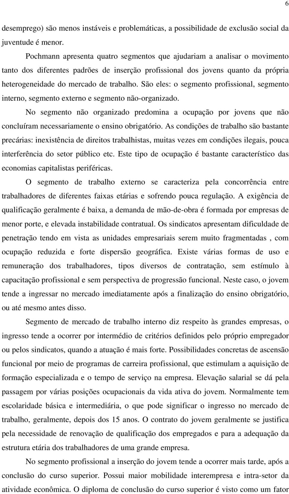 São eles: o segmento profissional, segmento interno, segmento externo e segmento não-organizado.