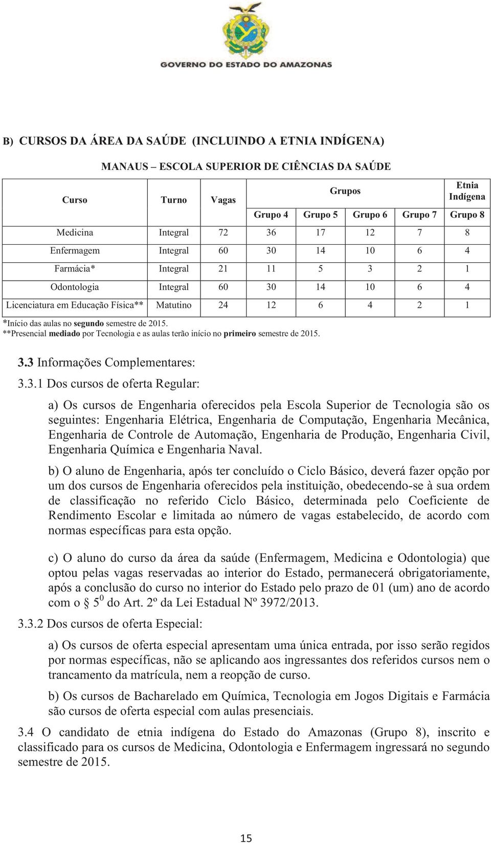 **Presencial mediado por Tecnologia e as aulas terão início no primeiro semestre de 2015. 3.