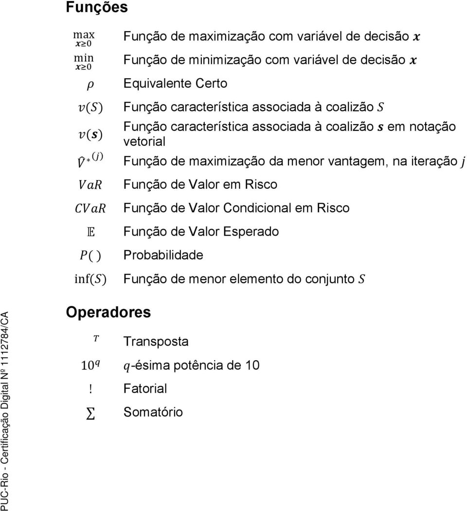 maximização da menor vantagem, na iteração Função de Valor em Risco Função de Valor Condicional em Risco Função de