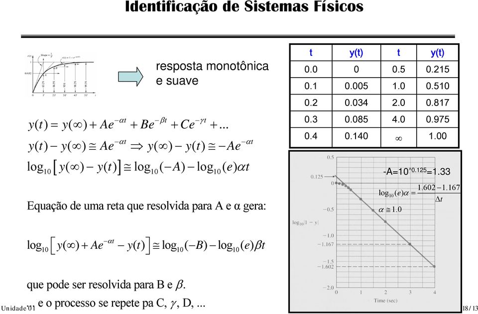 125 =1.33 Equação de uma reta que resolvida para A e α gera: 1.602 1.167 log 10( e) α = Δt α 1.