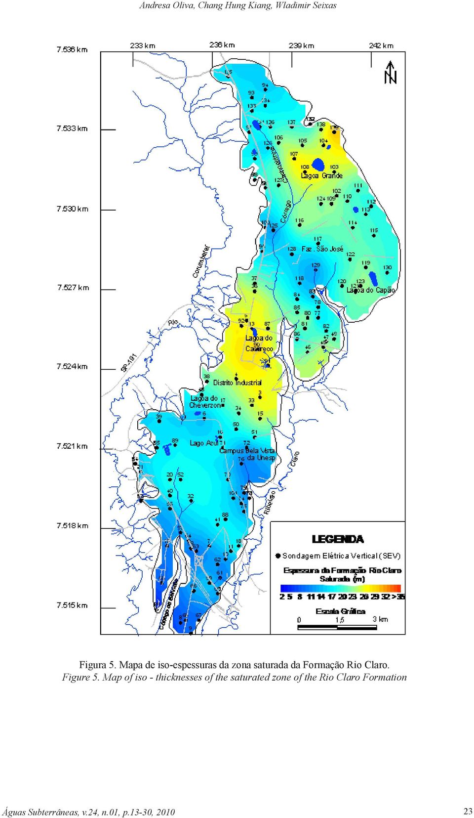 Mapa de iso-espessuras da zona saturada da Formação