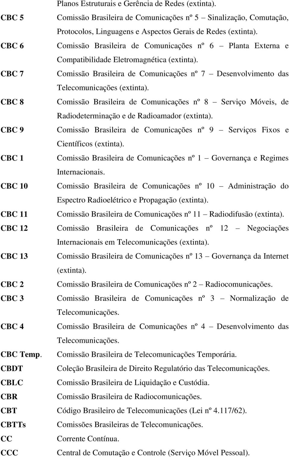 CBC 7 Comissão Brasileira de Comunicações nº 7 Desenvolvimento das Telecomunicações (extinta).