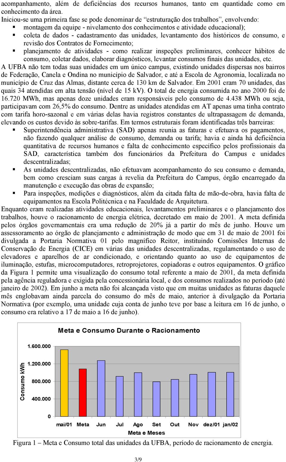 das unidades, levantamento dos históricos de consumo, e revisão dos Contratos de Fornecimento; planejamento de atividades - como realizar inspeções preliminares, conhecer hábitos de consumo, coletar