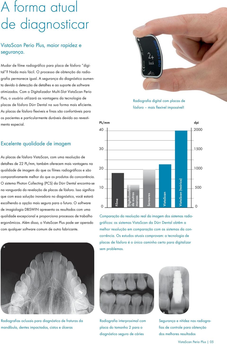 Com o Digitalizador Multi-Slot VistaScan Perio Plus, o usuário utilizará as vantagens da tecnologia de placas de fósforo Dürr Dental na sua forma mais eficiente.