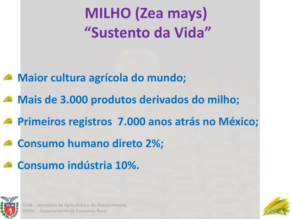 000 produtos derivados do milho; Primeiros