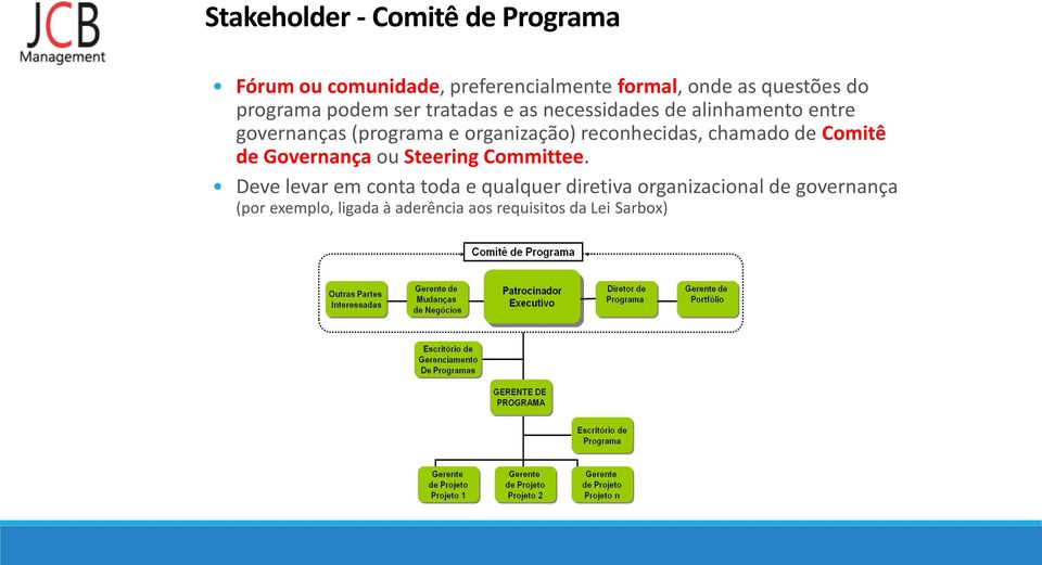 organização) reconhecidas, chamado de Comitê de Governança ou Steering Committee.