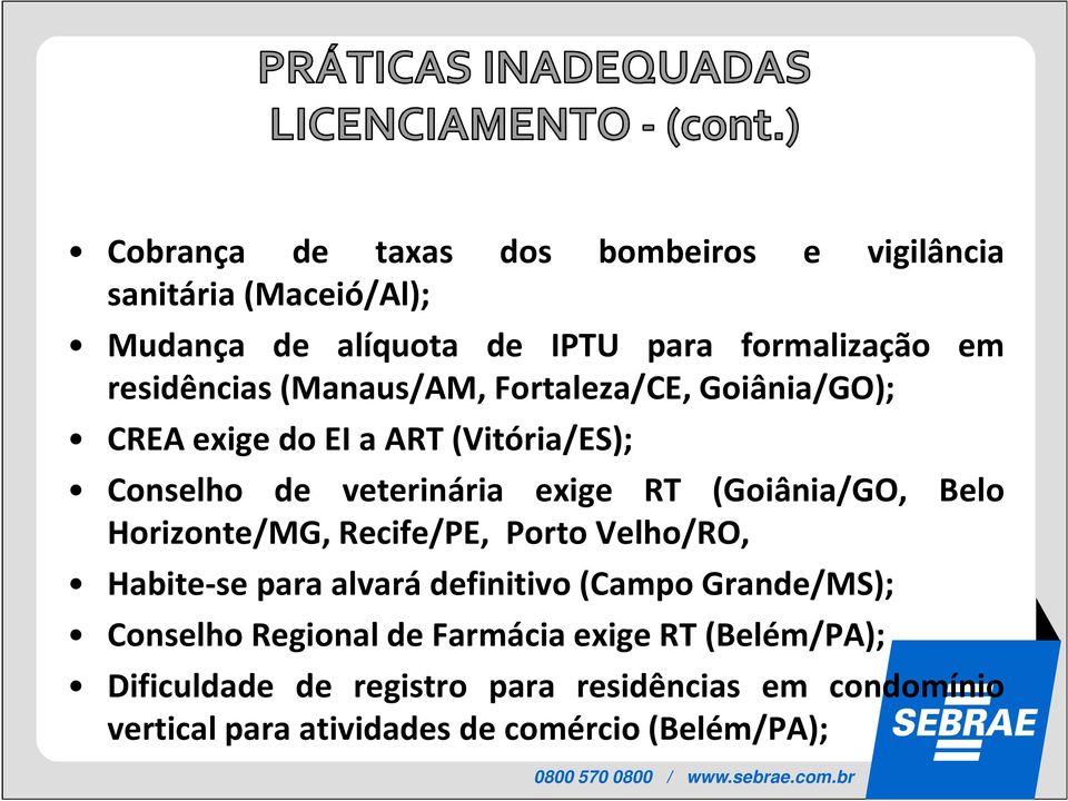 (Goiânia/GO, Belo Horizonte/MG, Recife/PE, Porto Velho/RO, Habite-se para alvará definitivo(campo Grande/MS); Conselho