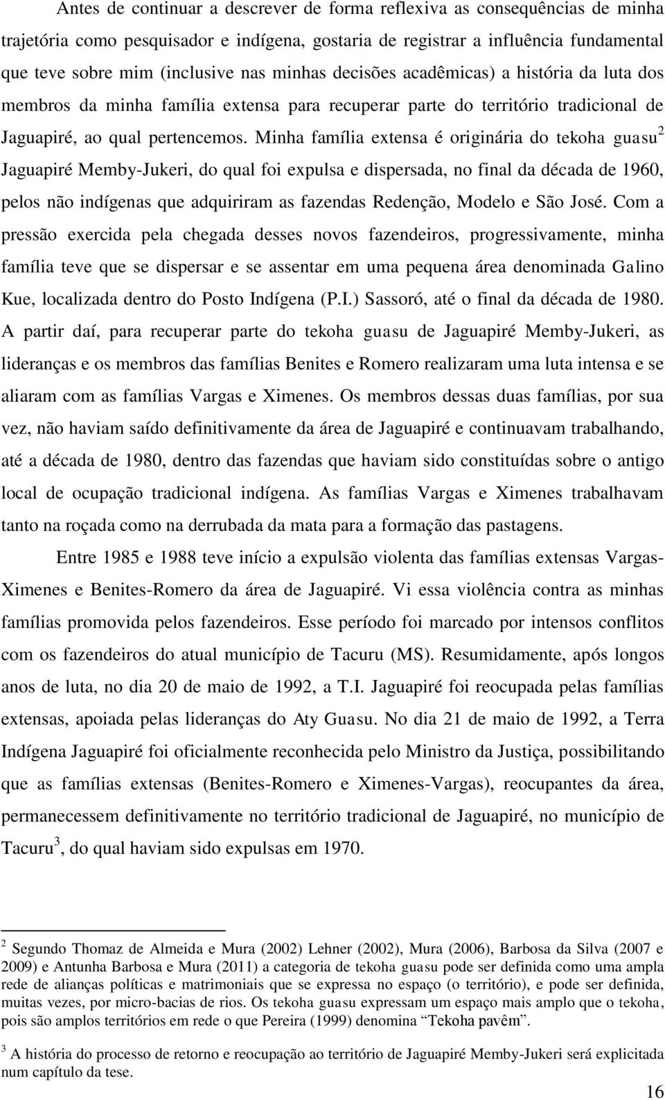 Minha família extensa é originária do tekoha guasu 2 Jaguapiré Memby-Jukeri, do qual foi expulsa e dispersada, no final da década de 1960, pelos não indígenas que adquiriram as fazendas Redenção,