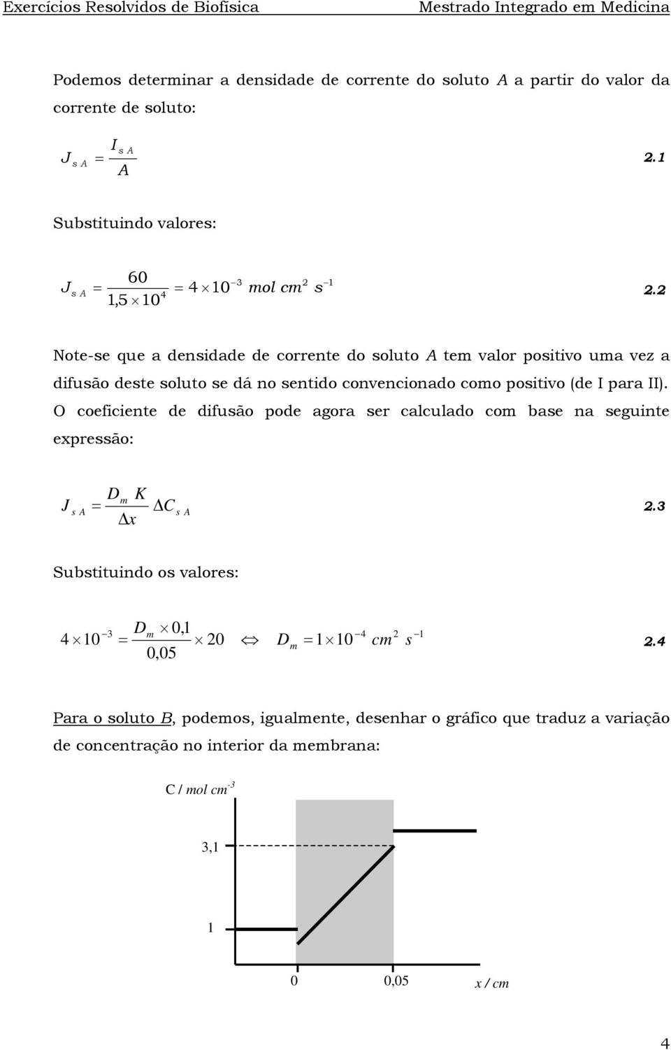 Note-e que a denidade de corrente do oluto tem valor poitivo uma vez a difuão dete oluto e dá no entido convencionado como poitivo (de para ).