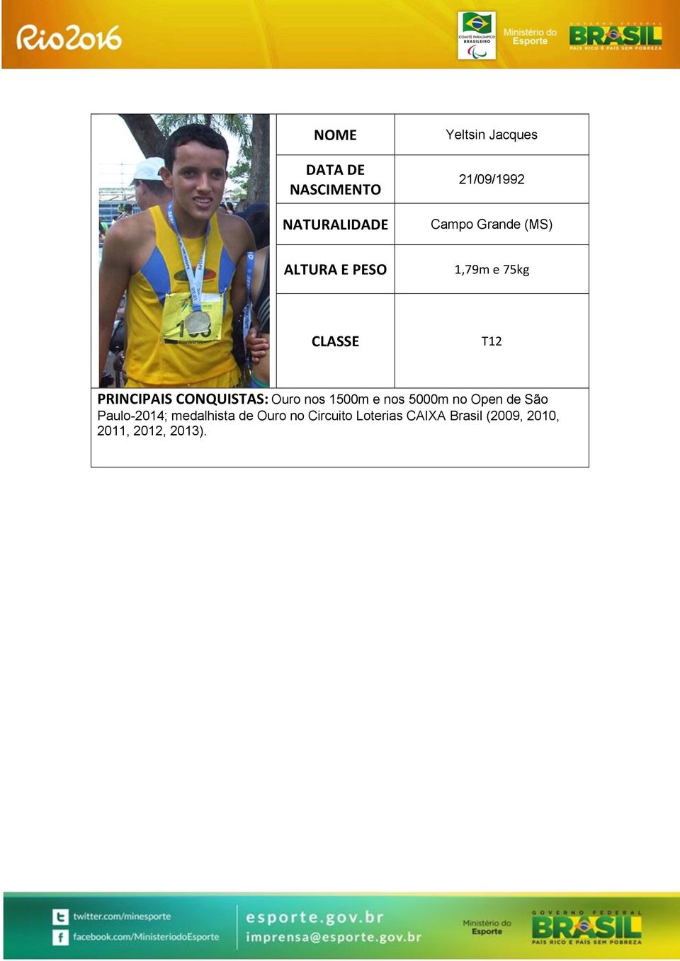5000m no Open de São Paulo-2014; medalhista de Ouro no