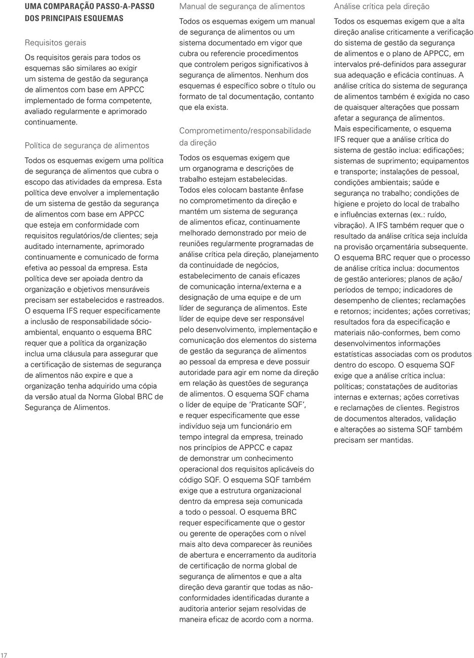 Política de segurança de alimentos Todos os esquemas exigem uma política de segurança de alimentos que cubra o escopo das atividades da empresa.