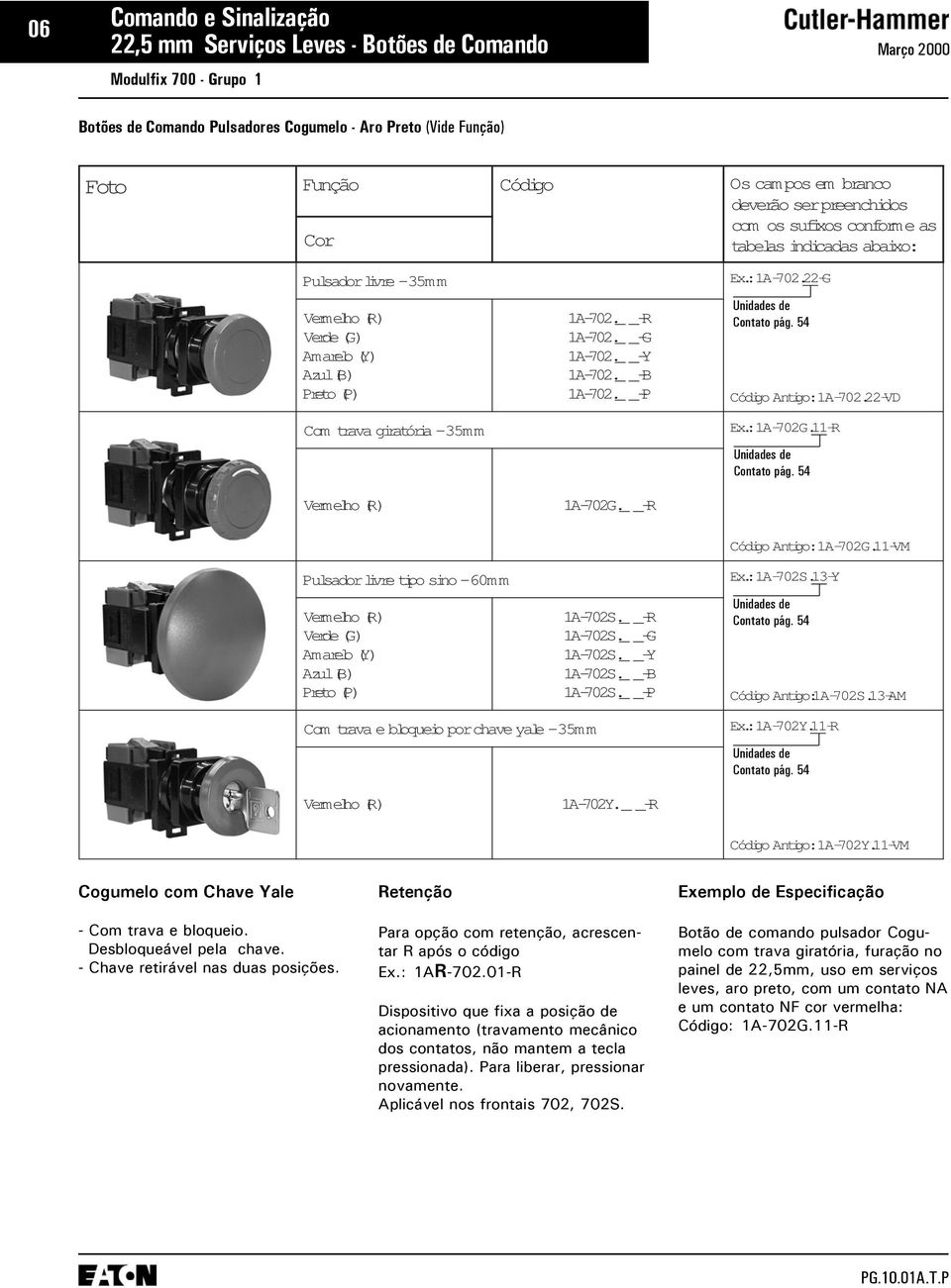 11R Cntat pág. 54 1A 702G _. _ R Códgi Antgi: 1A 7 02G 1. 1 V M P usladr vil re tpi sni 60mm 1A 7 02S. 13Y Pert P() 1A 702S _. _ R 1A 702S _. _ G 1A 702S _. _ Y 1A 702S _. _ B 1A 702S _.