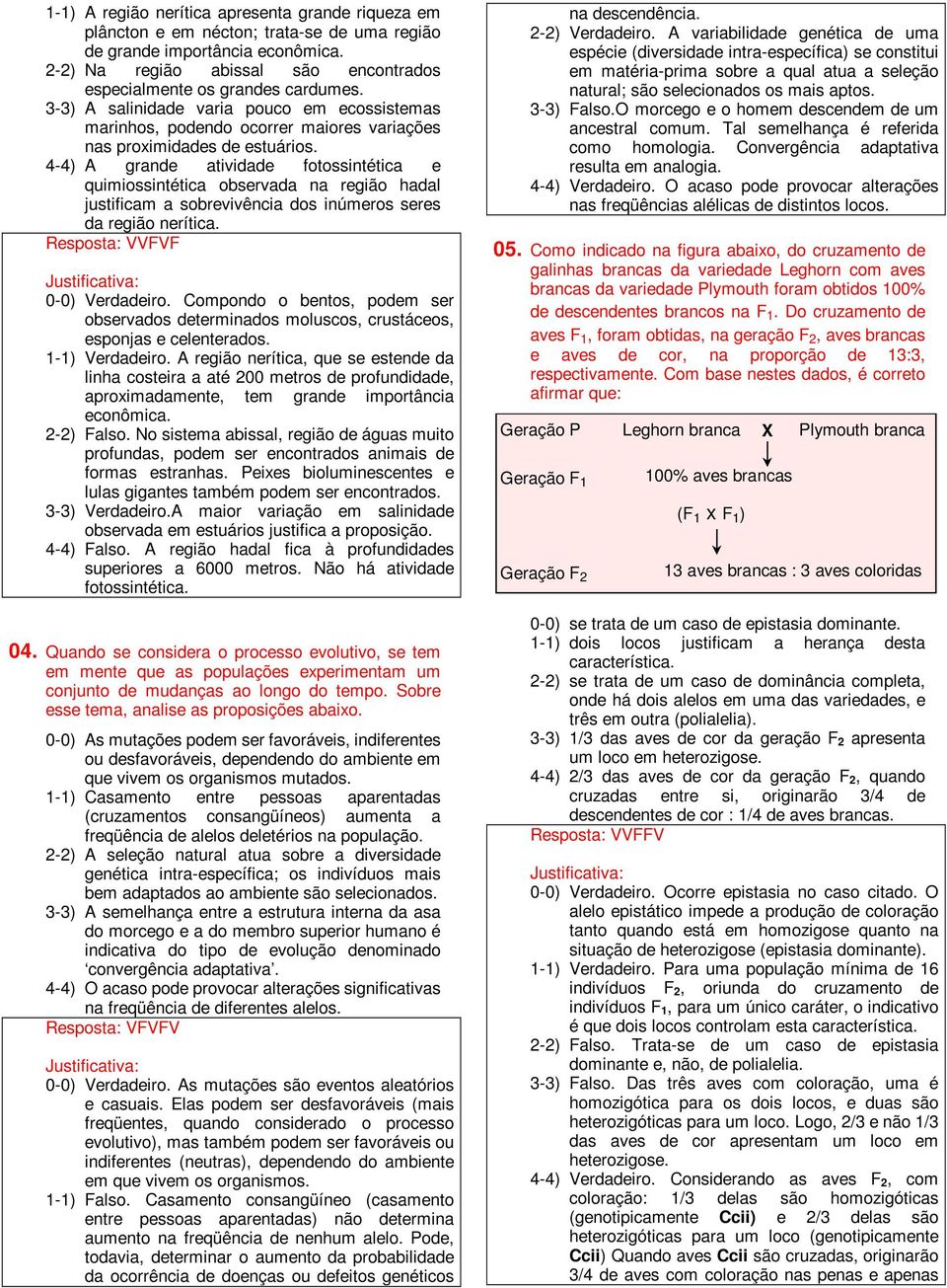 4-4) A grande atividade fotossintética e quimiossintética observada na região hadal justificam a sobrevivência dos inúmeros seres da região nerítica. Resposta: VVFVF 0-0) Verdadeiro.