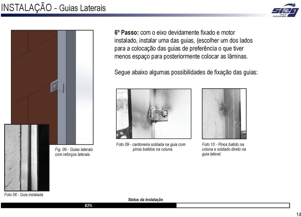 Segue abaixo algumas possibilidades de ixação das guias: Fig. 06 - Guias laterais com reforços laterais.