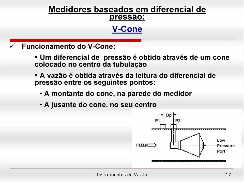 vazão é obtida através da leitura do diferencial de pressão entre os seguintes pontos: