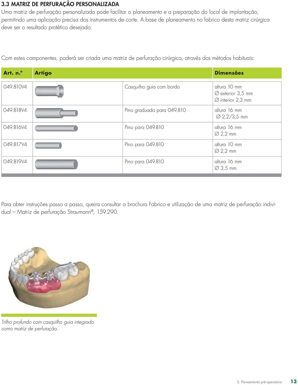 Com estes componentes, poderá ser criada uma matriz de perfuração cirúrgica, através dos métodos habituais: Art. n.º Artigo Dimensões 049.