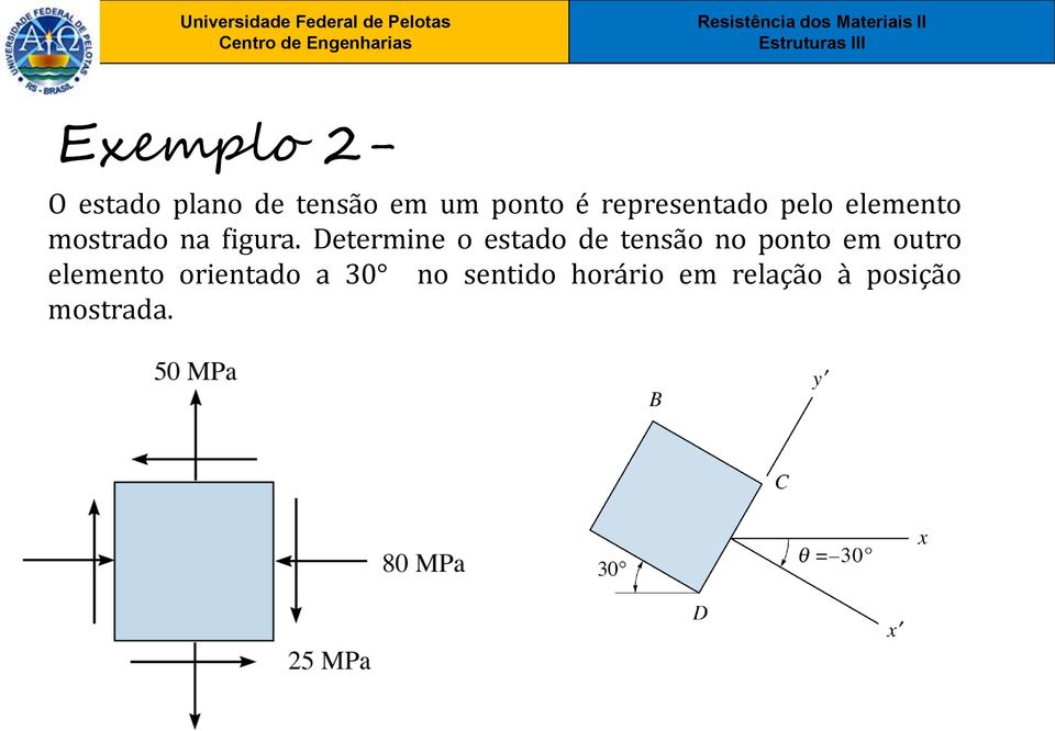 Determine o estado de tensão no ponto em outro