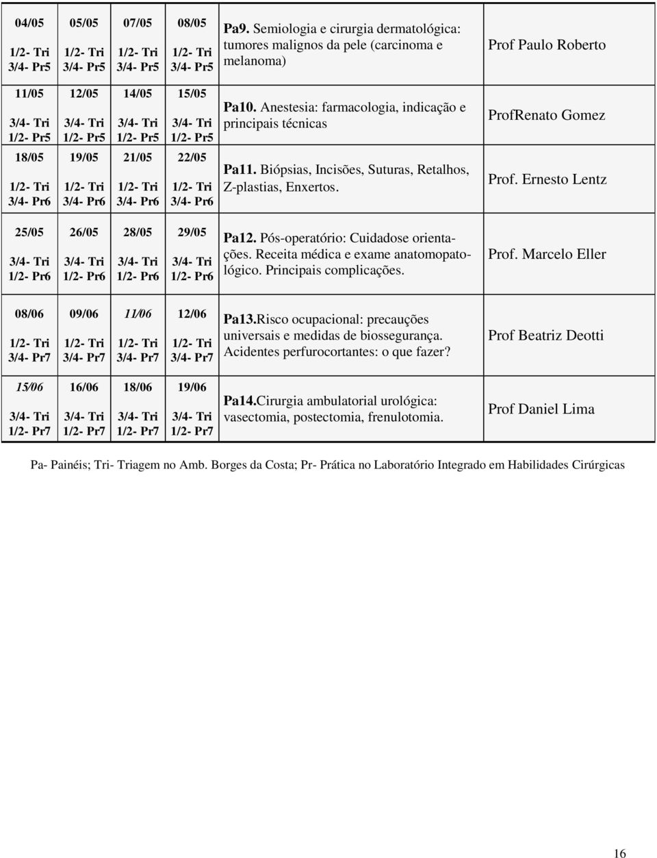 1/2- Pr5 22/05 3/4- Pr6 Pa10. Anestesia: farmacologia, indicação e principais técnicas Pa11. Biópsias, Incisões, Suturas, Retalhos, Z-plastias, Enxertos. ProfRenato Gomez Prof.