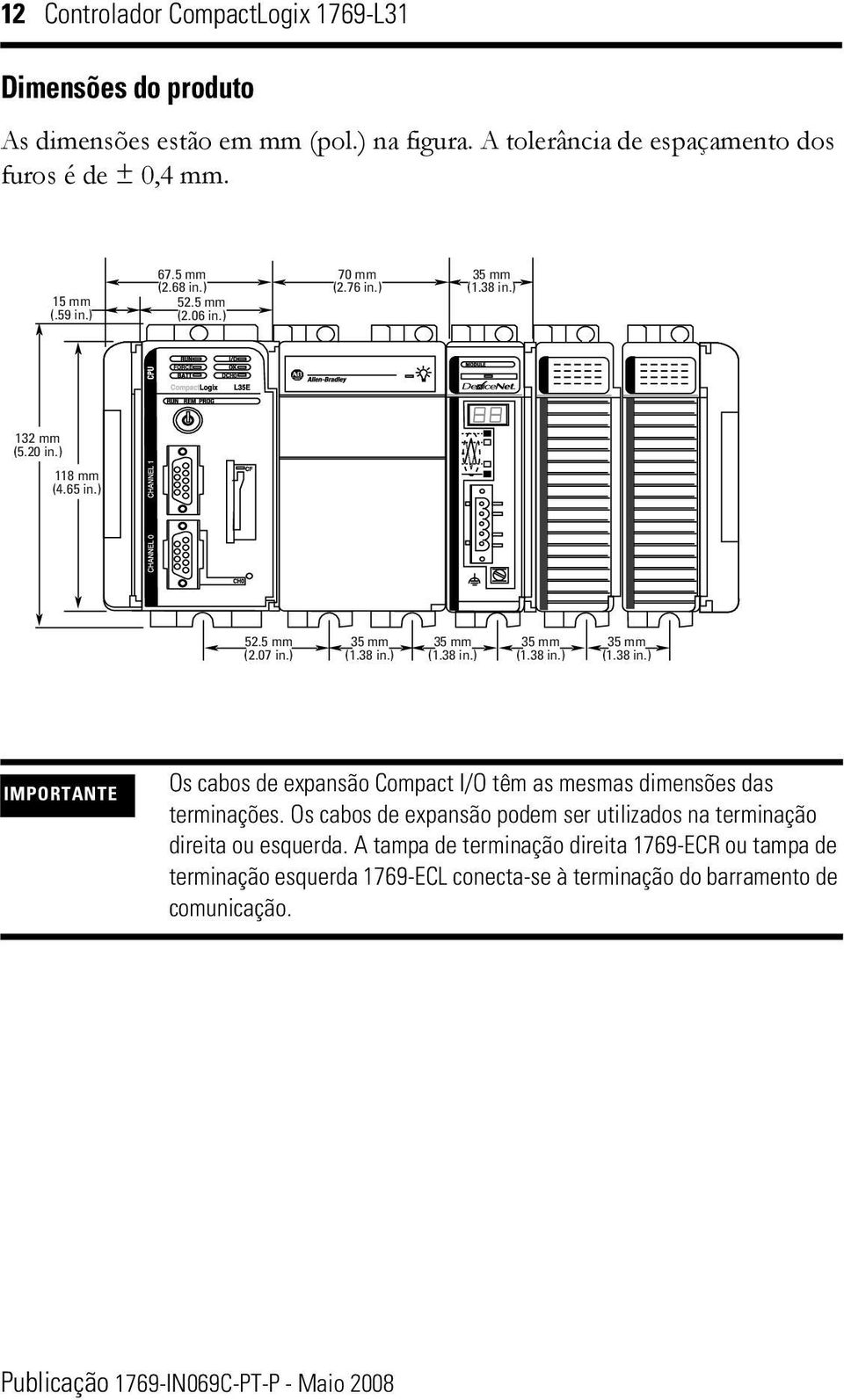 Os cabos de expansão podem ser utilizados na terminação direita ou esquerda.