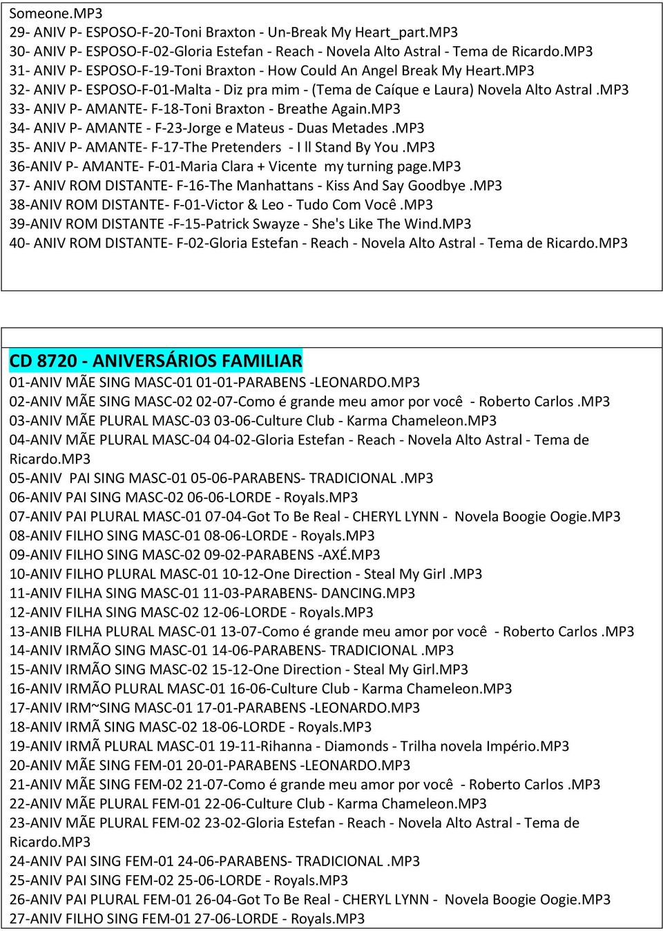 MP3 33- ANIV P- AMANTE- F-18-Toni Braxton - Breathe Again.MP3 34- ANIV P- AMANTE - F-23-Jorge e Mateus - Duas Metades.MP3 35- ANIV P- AMANTE- F-17-The Pretenders - I ll Stand By You.