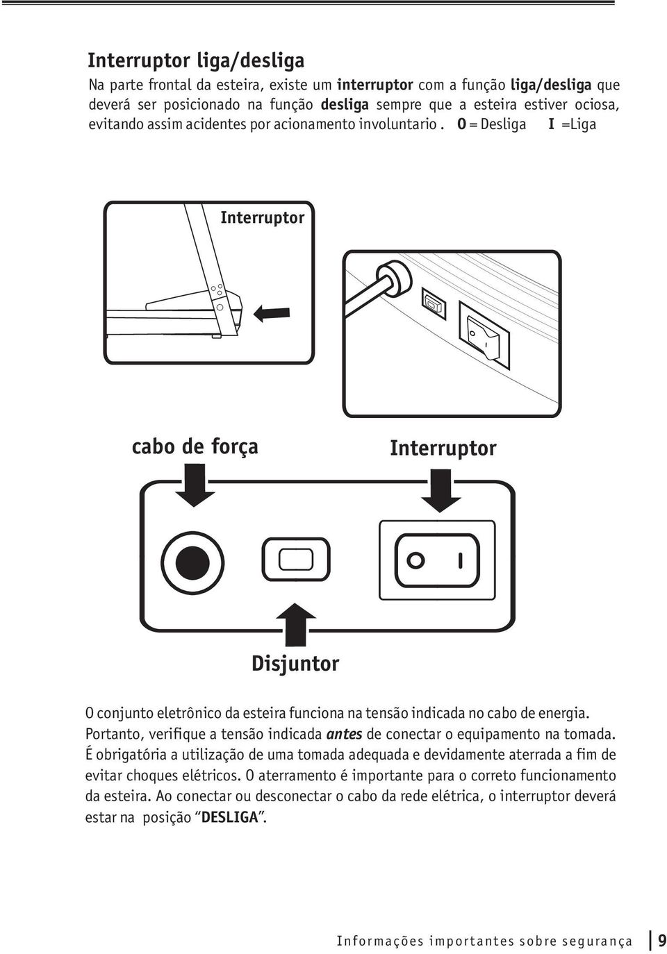 Portanto, verifique a tensão indicada antes de conectar o equipamento na tomada. É obrigatória a utilização de uma tomada adequada e devidamente aterrada a fim de evitar choques elétricos.