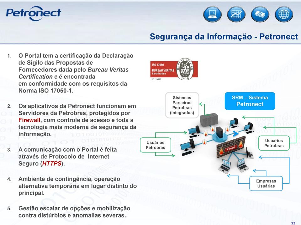 Os aplicativos da Petronect funcionam em Servidores da Petrobras, protegidos por Firewall, com controle de acesso e toda a tecnologia mais moderna de segurança da informação. 3.