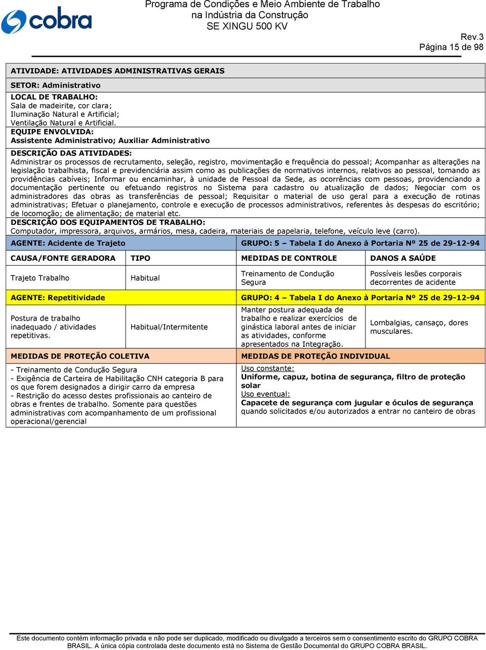 EQUIPE ENVOLVIDA: Assistente Administrativo; Auxiliar Administrativo DESCRIÇÃO DAS ATIVIDADES: Administrar os processos de recrutamento, seleção, registro, movimentação e frequência do pessoal;