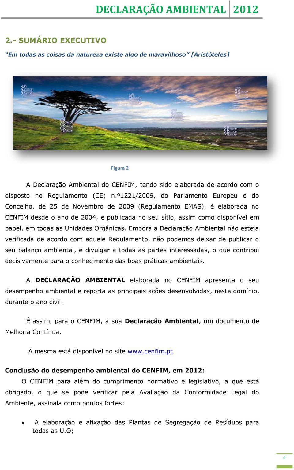 º1221/2009, do Parlamento Europeu e do Concelho, de 25 de Novembro de 2009 (Regulamento EMAS), é elaborada no CENFIM desde o ano de 2004, e publicada no seu sítio, assim como disponível em papel, em