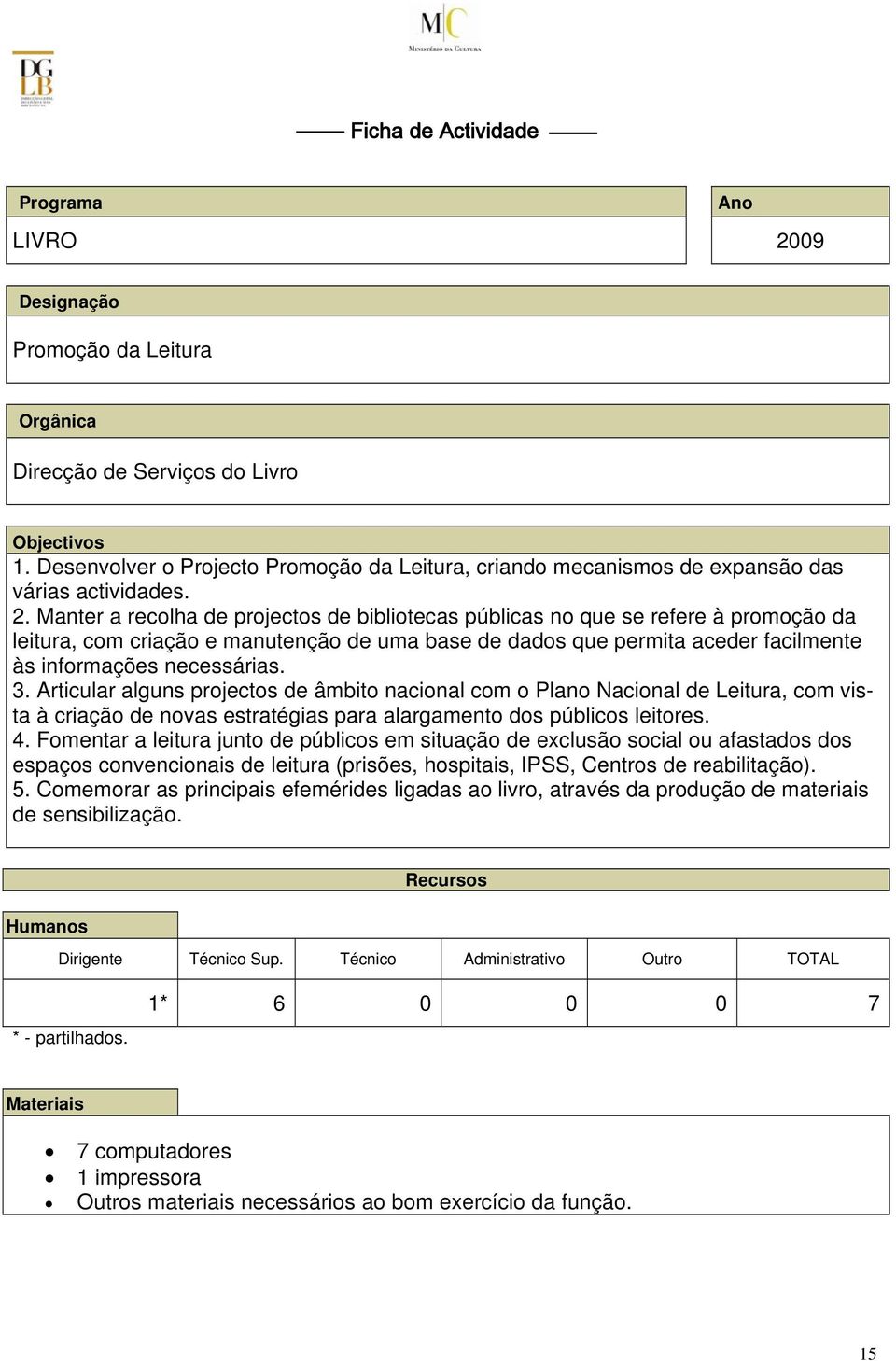 Manter a recolha de projectos de bibliotecas públicas no que se refere à promoção da leitura, com criação e manutenção de uma base de dados que permita aceder facilmente às informações necessárias. 3.