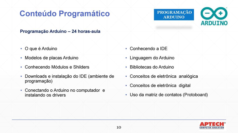 Conectando o Arduino no computador e instalando os drivers Conhecendo a IDE Linguagem do Arduino