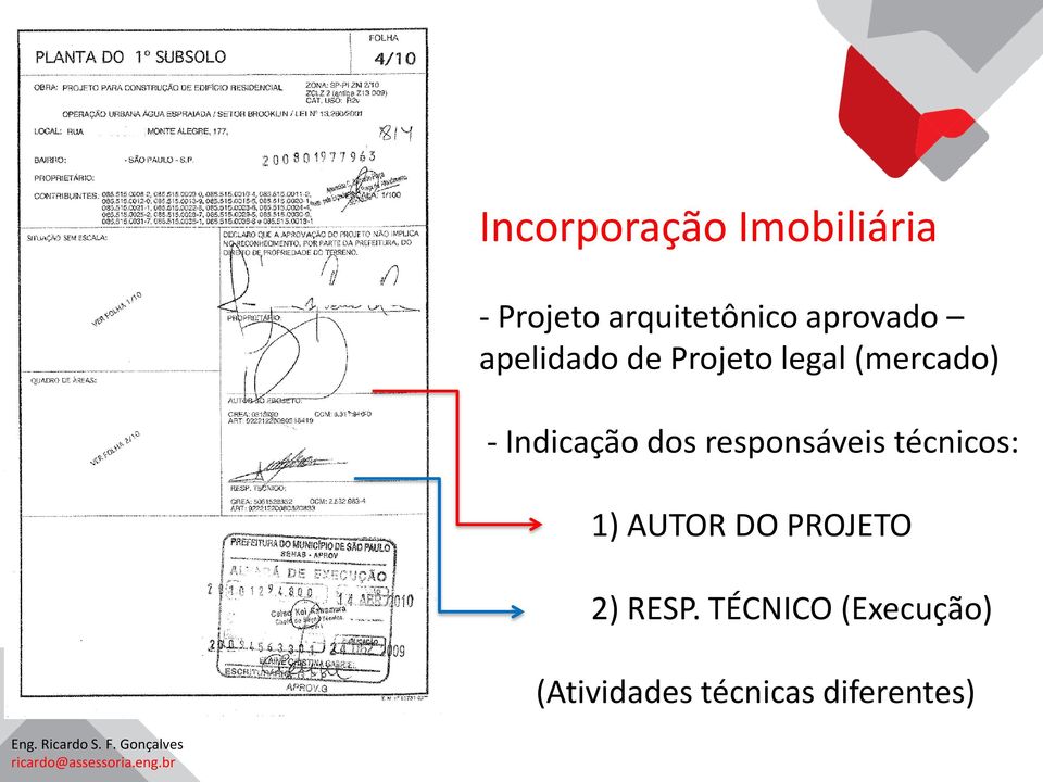 Indicação dos responsáveis técnicos: 1) AUTOR DO